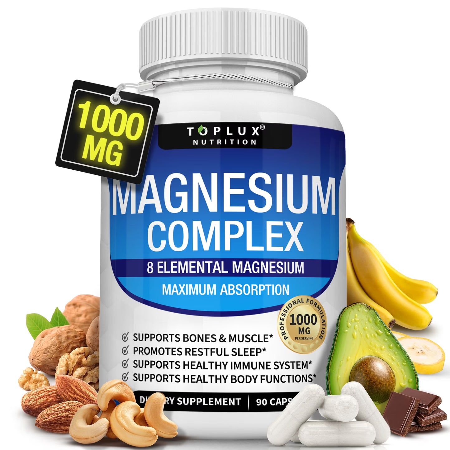 MAGNESIUM COMPLEX 90 CAPSULAS | 8 Tipos de Magnesio de Alta Absorción