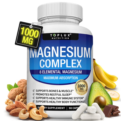 MAGNESIUM COMPLEX 90 CAPSULAS | 8 Tipos de Magnesio de Alta Absorción
