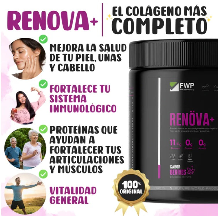 COLÁGENO RENOVA+ | Piel Radiante, Uñas Fuertes y Articulaciones Saludables (315 g)