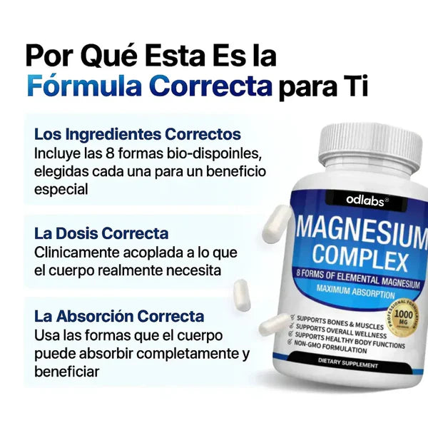 MAGNESIUM COMPLEX 90 CAPSULAS | 8 Tipos de Magnesio de Alta Absorción